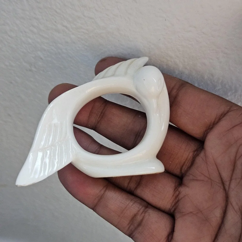 Vintage‎ white porcelain Dove napkin ring holder- Replacement tablescape